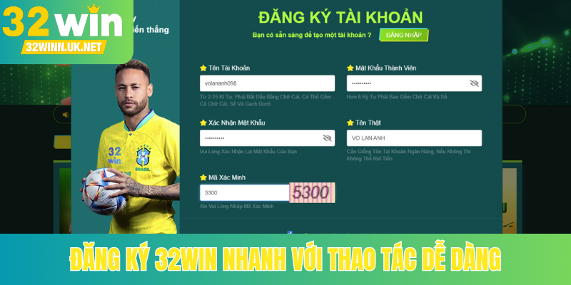Đăng ký 32Win nhanh với thao tác dễ dàng